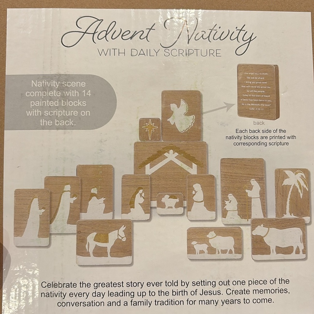 Advent Nativity Set: 14 piece wooden blocks w/ scripture